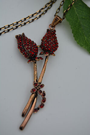 STONEAGE Kadın Kolye Yakut Taşlı Çift Gonca Zincir Hediyeli