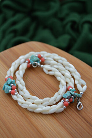 STONEAGE Kadın Kolye Sedef Mercan ve Turkuaz Doğal Taş El Yapımı Özel Tasarım