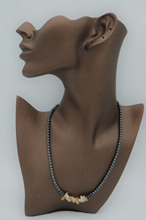 STONEAGE Gerçek Sedef Hematit ve T Kilit Taşı Şifa Kolyesi