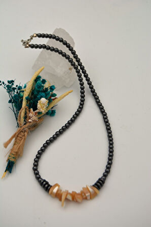 STONEAGE Gerçek Sedef Hematit ve T Kilit Taşı Şifa Kolyesi