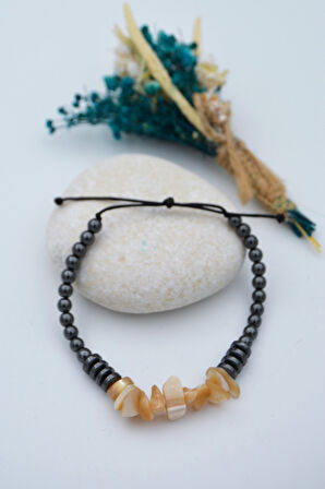 STONEAGE Gerçek Sedef ve Hematit taşlı Metalsiz Şifa Bilekliği