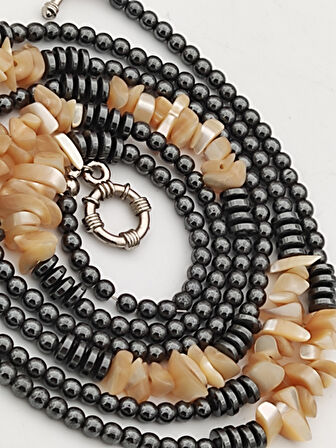 STONEAGE Gerçek Sedef ve Hematit Taşlı Gemici Kilit Şifa Kolyesi