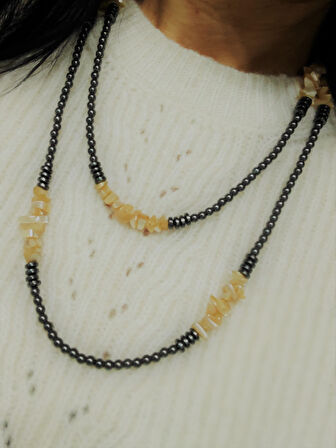 STONEAGE Gerçek Sedef ve Hematit Taşlı Gemici Kilit Şifa Kolyesi