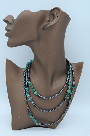 STONEAGE Gerçek Afrika Turkuazı ve Hematit Taşlı Gemici Kilit Şifa Kolyesi