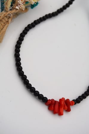 STONEAGE Orijinal Oniks ve Mercan Taşı Şifa Kolyesi