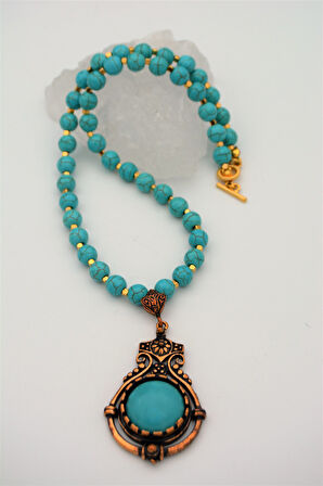 STONEAGE TURKUAZ VE HEMATİT TAŞLI NAZAR ŞİFA KOLYESİ