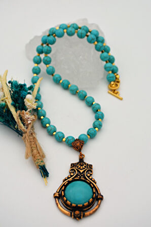 STONEAGE TURKUAZ VE HEMATİT TAŞLI NAZAR ŞİFA KOLYESİ