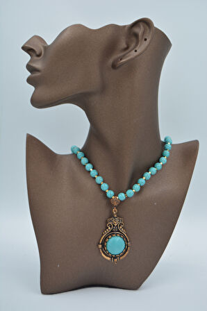 STONEAGE TURKUAZ VE HEMATİT TAŞLI NAZAR ŞİFA KOLYESİ