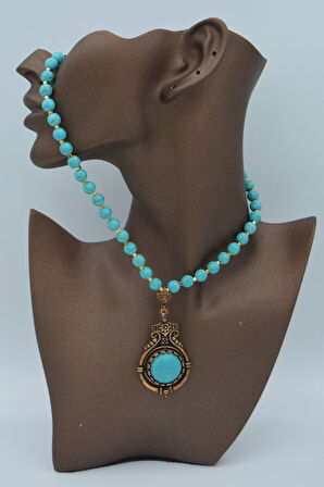STONEAGE TURKUAZ VE HEMATİT TAŞLI NAZAR ŞİFA KOLYESİ
