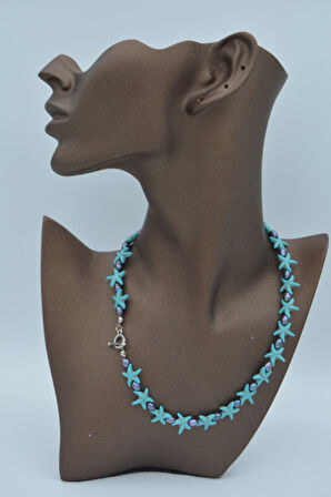 STONEAGE Siyah İnci ve Turkuaz Taşlı T Kilit Şifa Kolyesi Nazar İçin