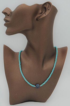 STONEAGE Lapis Lauli ve Turkuaz Taşlı T Kilit Şifa Kolyesi