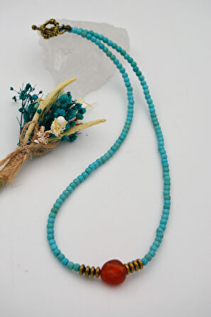 STONEAGE Akik Hematit ve Turkuaz Taşlı Şifa Kolyesi