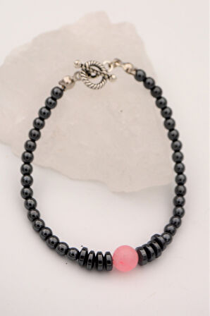 STONEAGE Pembe Kuvars ve Hematit Taşlı Şifa Bilekliliği