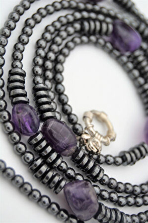 STONEAGE Ametist ve Hematit Taşlı Tasarım Gemici Kilit Kolye