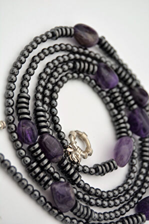 STONEAGE Ametist ve Hematit Taşlı Tasarım Gemici Kilit Kolye