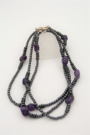 STONEAGE Ametist ve Hematit Taşlı Tasarım Gemici Kilit Kolye