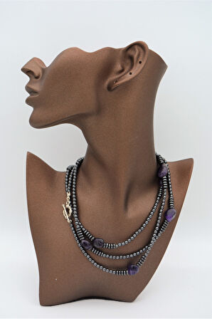 STONEAGE Ametist ve Hematit Taşlı Tasarım Gemici Kilit Kolye