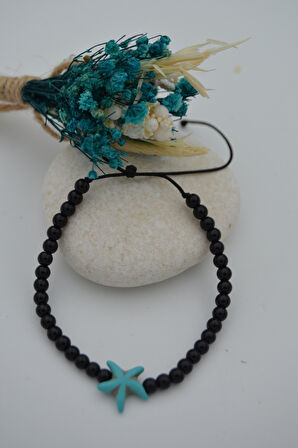 STONEAGE Oniks ve Turkuaz Metalsiz Bileklik Antialerjik