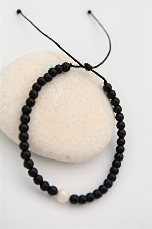 STONEAGE İnci ve Oniks Taşlı Metalsiz Antialerjik Bileklik