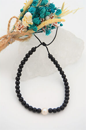 STONEAGE İnci ve Oniks Taşlı Metalsiz Antialerjik Bileklik