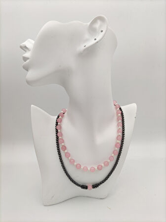 STONEAGE Pembe Kuvars ve İnci Şifa Kolyesi