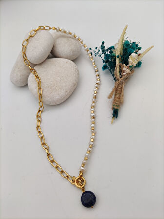 STONEAGE İnci ve Lapis Lazuli Taşlarından Şifa Kolyesi