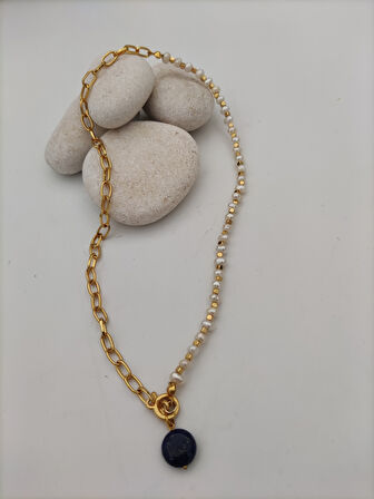 STONEAGE İnci ve Lapis Lazuli Taşlarından Şifa Kolyesi