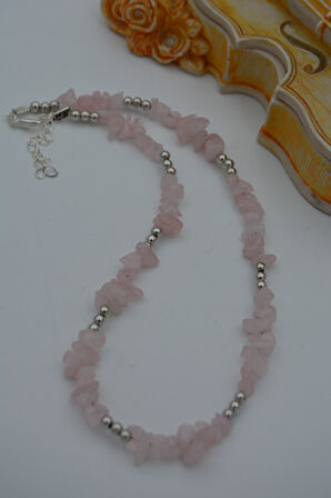 STONEAGE PEMBE KUVARS AŞK TAŞI KOLYE