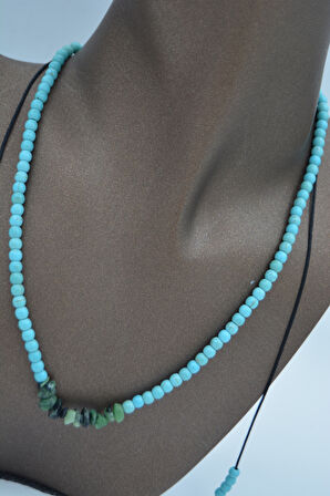 STONEAGE JEWELLERY Zümrüt ve Turkuaz Taşlı Metalsiz Kolye