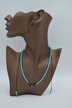 STONEAGE JEWELLERY Zümrüt ve Turkuaz Taşlı Metalsiz Kolye