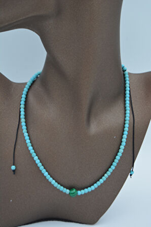 STONEAGE JEWELLERY Malahit ve Turkuaz Taşlı Metalsiz Kolye