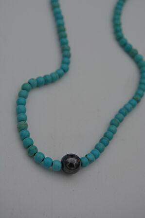 STONEAGE JEWELLERY Hematit ve Turkuaz Taşlı Metalsiz Kolye
