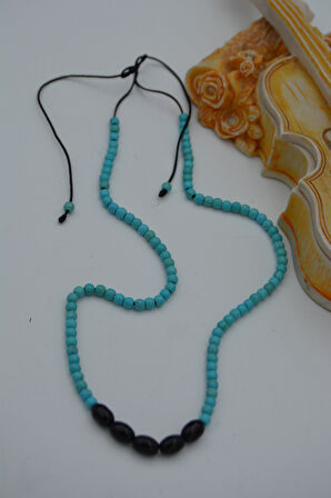 STONEAGE JEWELLERY Arpa Oniks ve turkuaz Taşlı Metalsiz Kolye