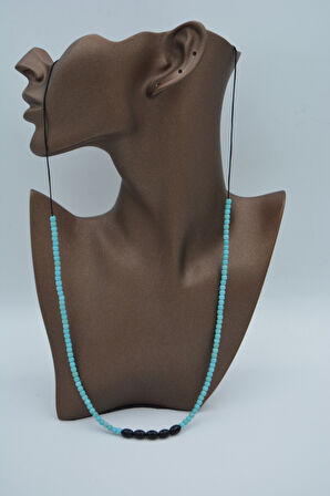 STONEAGE JEWELLERY Arpa Oniks ve turkuaz Taşlı Metalsiz Kolye