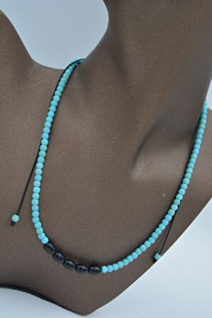 STONEAGE JEWELLERY Arpa Oniks ve turkuaz Taşlı Metalsiz Kolye