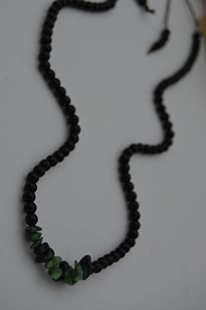 STONEAGE JEWELLERY Zümrüt ve Oniks Doğal Taşlı Metalsiz Kolye