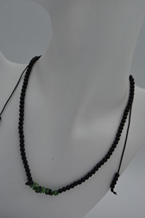 STONEAGE JEWELLERY Zümrüt ve Oniks Doğal Taşlı Metalsiz Kolye