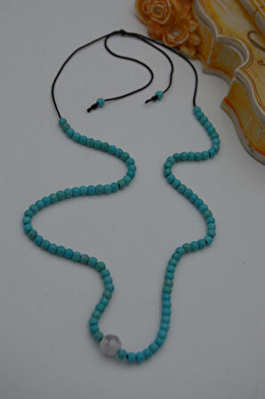 STONEAGE JEWELLERY İnci ve Turkuaz Taşlı Metalsiz Kolye