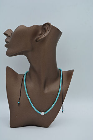 STONEAGE JEWELLERY İnci ve Turkuaz Taşlı Metalsiz Kolye