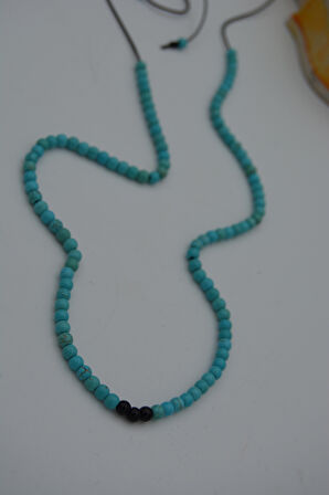 STONEAGE JEWELLERY Turkuaz ve Oniks Taşlı Metalsiz Kolye