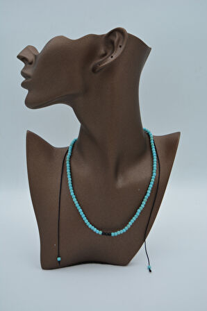 STONEAGE JEWELLERY Turkuaz ve Oniks Taşlı Metalsiz Kolye