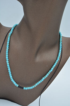STONEAGE JEWELLERY Turkuaz ve Oniks Taşlı Metalsiz Kolye