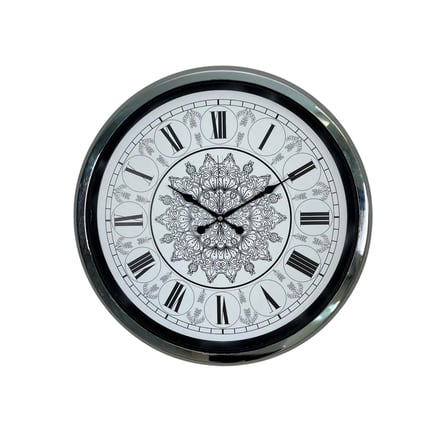 Krom Motifli Dekoratif 52 Cm Metal Duvar Saati iegxx