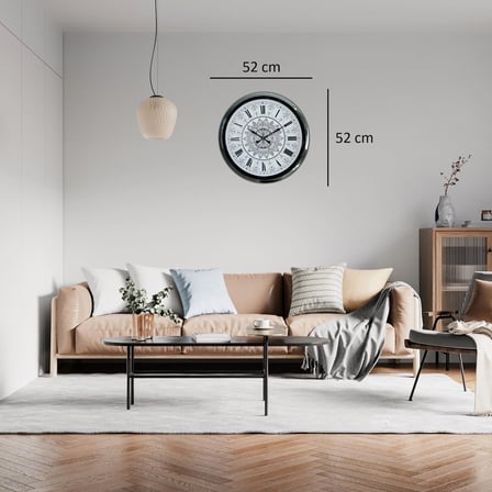 Krom Motifli Dekoratif 52 Cm Metal Duvar Saati iegxx