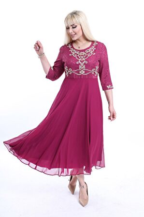 Nakışlı Uzun Büyük Beden Abiye Elbise F10-2343