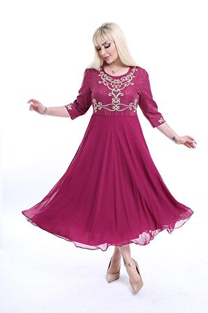 Nakışlı Uzun Büyük Beden Abiye Elbise F10-2343