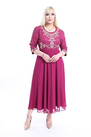 Nakışlı Uzun Büyük Beden Abiye Elbise F10-2343