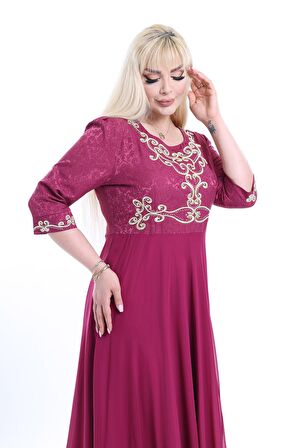 Nakışlı Uzun Büyük Beden Abiye Elbise F10-2343