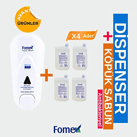 F113 Antibakteriyel Köpük Sabun 1000 ml 4 Adet + F210 Fomex Köpük Sabun Aparatı 1000 ml