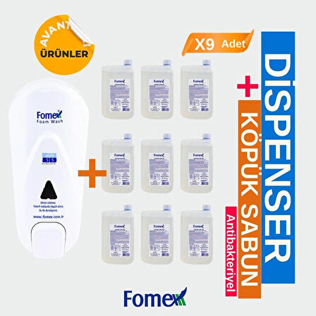 F113 Antibakteriyel Köpük Sabun 1000 ml 9 Adet + F210 Fomex Köpük Sabun Aparatı 1000 ml